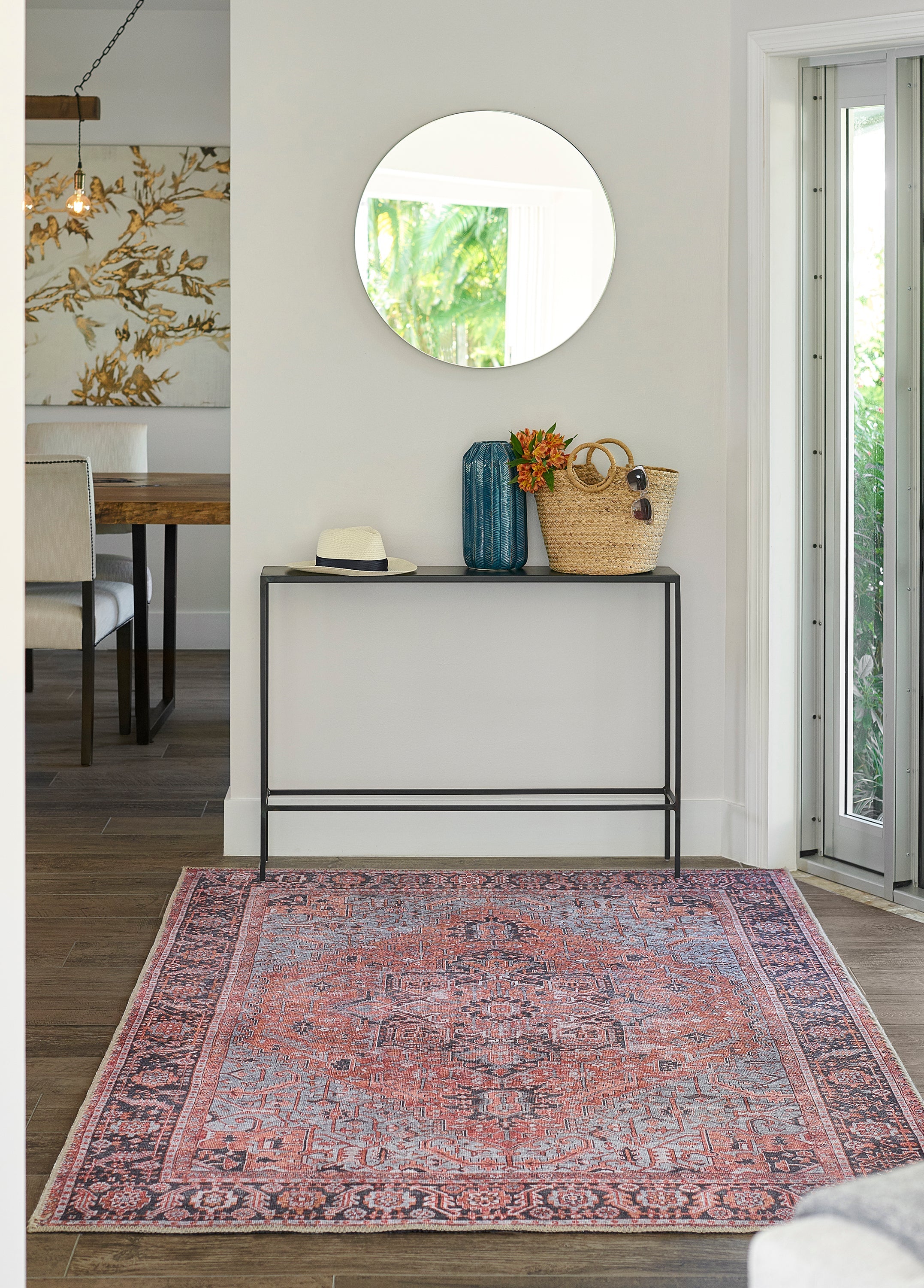 Afshar Traditional Copper Blue Medallion Rug