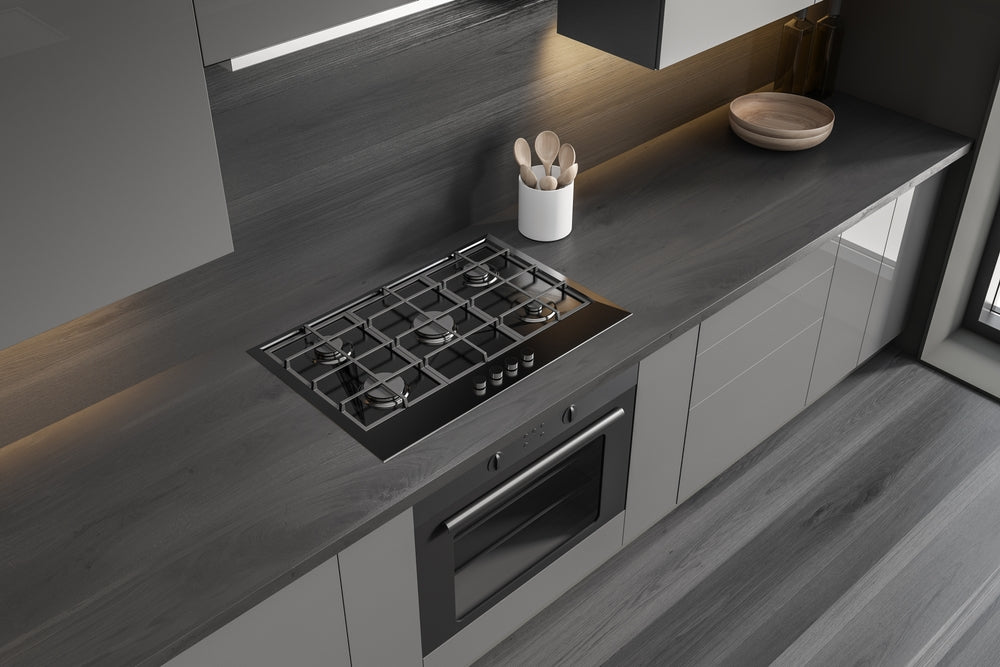 Top view of a dark kitchen interior