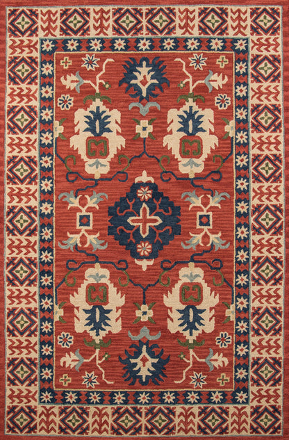 Tangier Traditional Oriental Red Hand-Tufted Wool Rug